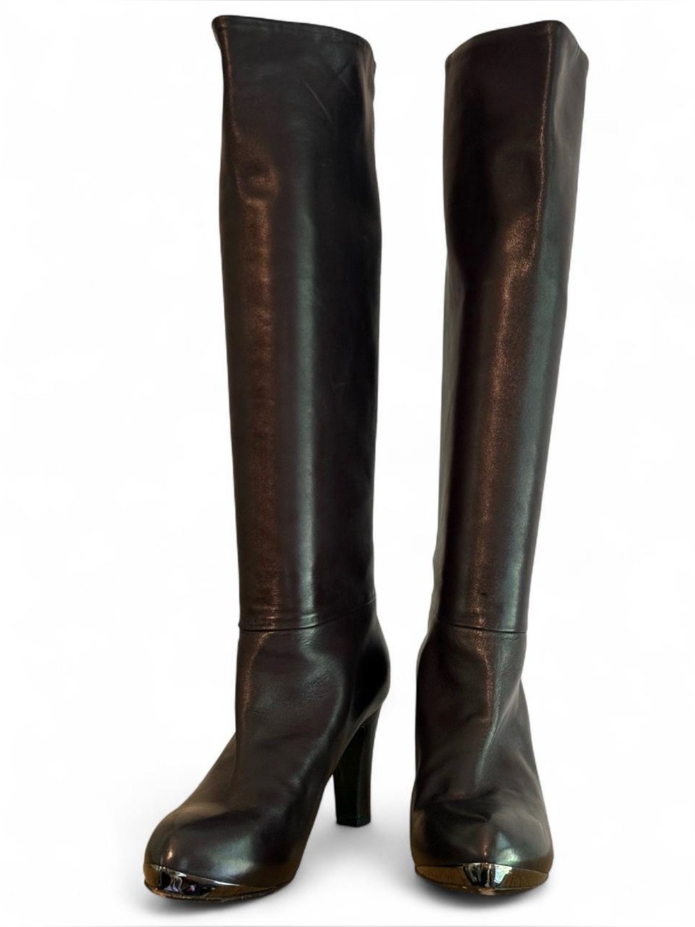Devi Kroell Black Leather Knee-High Metal Toe Boots - Size 42